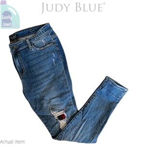 Judy Blue Buffalo Plaid Red Skinny Denim Jeans Size 15 🦬❣️